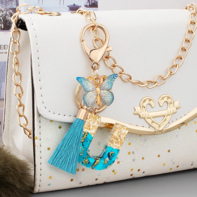 Suweibuke Cute Pink Key Chains for Women Girls, Initial Letter Keychains with Tassel, Charms for Key Purse Handbags Backpacks - Image 3